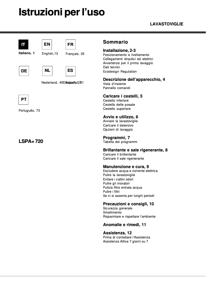 Page 1 of the manual User Manual Hotpoint LSPA+ 720A X