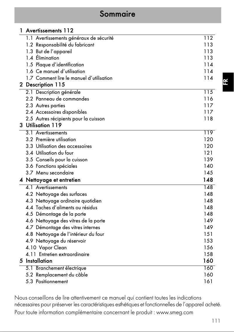 Page 1 de la notice Mode d'emploi Smeg SF4920VCP
