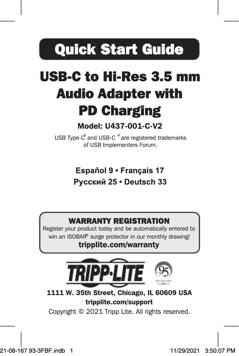 First page image of the manual for U437-001-C-V2