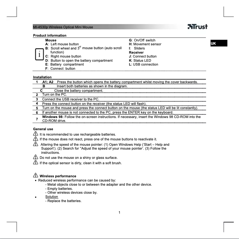 First page image of the manual for MI-4530p