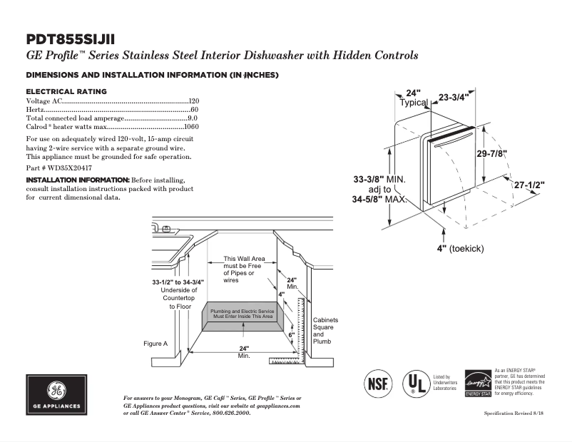 Page 1 of the manual Technical Sheet GE PDT855SIJII