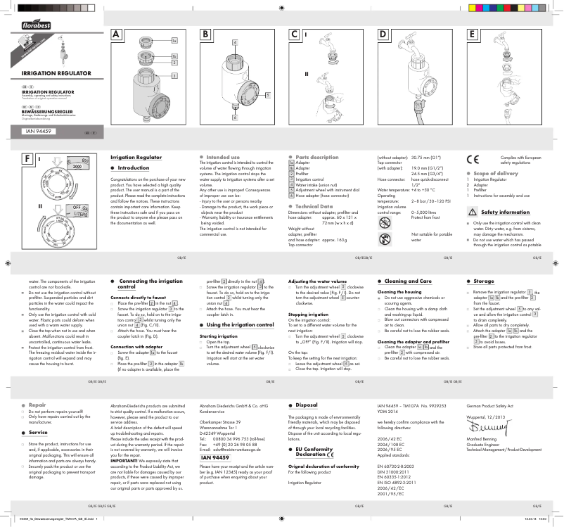 First page image of the manual for IAN 94459