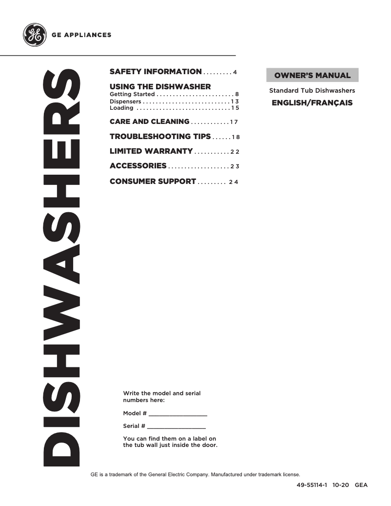 Page 1 of the manual Use and Maintenance Manual GE Spacemaker GSM2200VWW