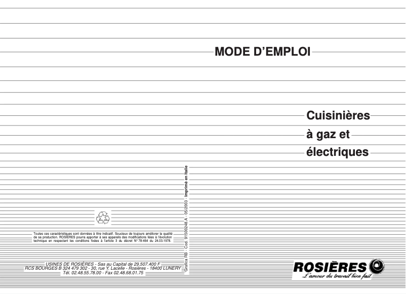 First page image of the manual for RCV 5377 RB