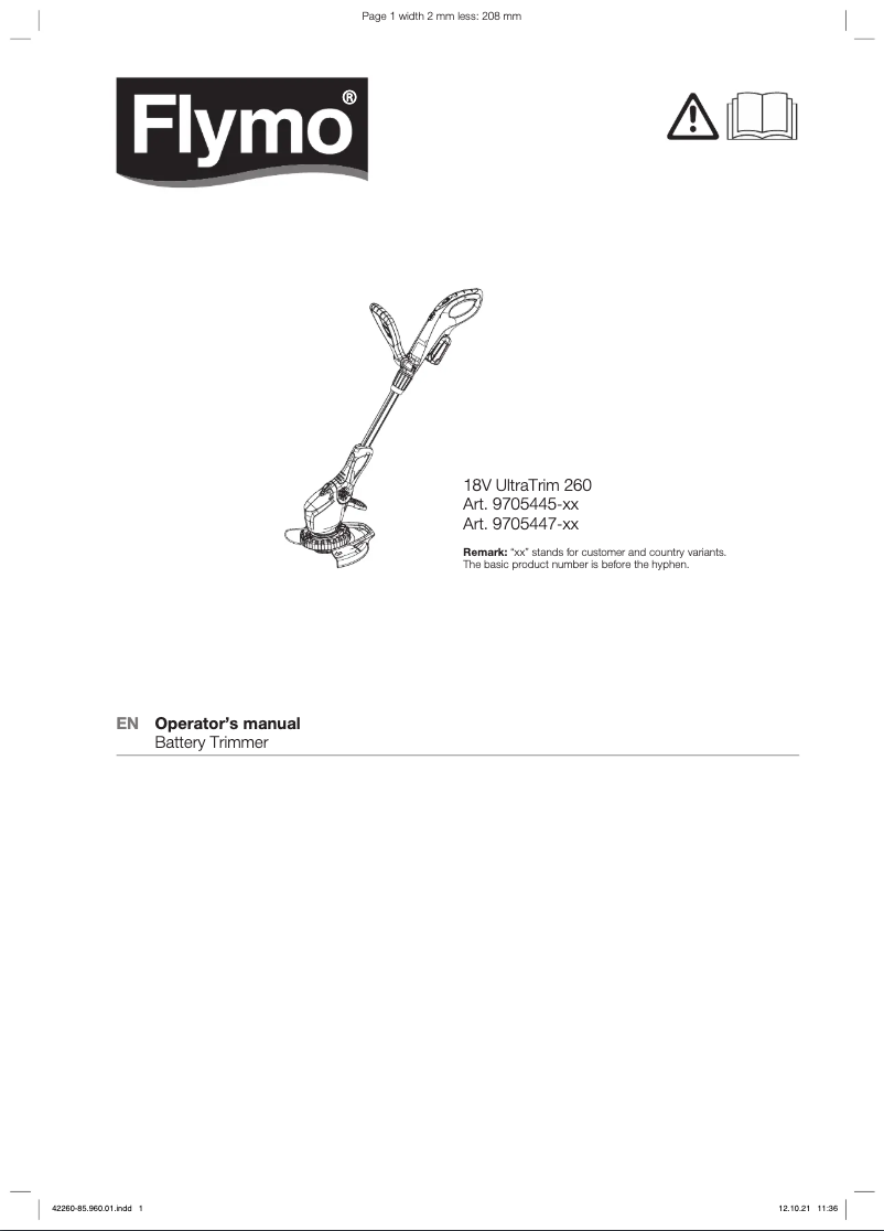 Page 1 of the manual User Manual Flymo 18V UltraTrim 260