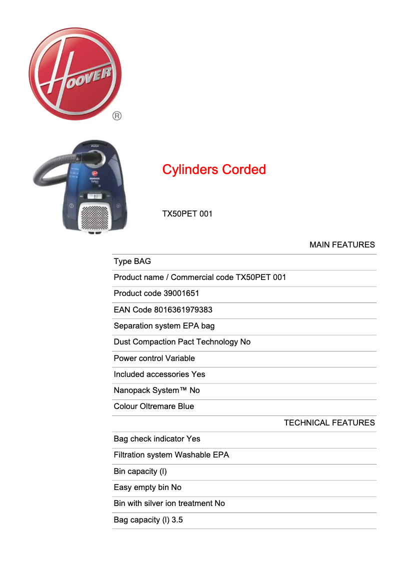 First page image of the manual for Telios Extra TX50PET 001