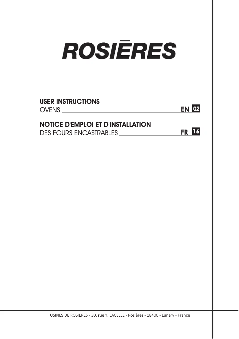 Page 1 of the manual Instruction Manual Rosieres RFC 6