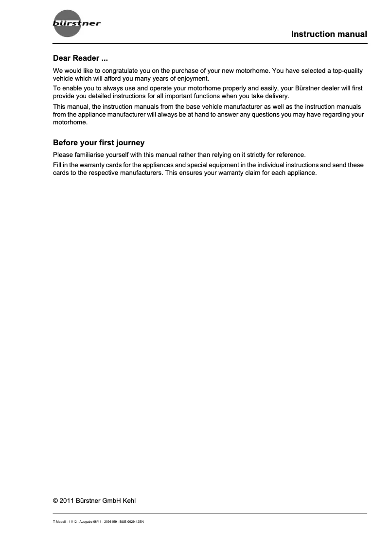 Page 1 of the manual User Manual Bürstner T-Modell (2012)