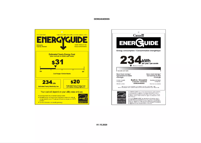 First page image of the manual for DDW2404EBSS