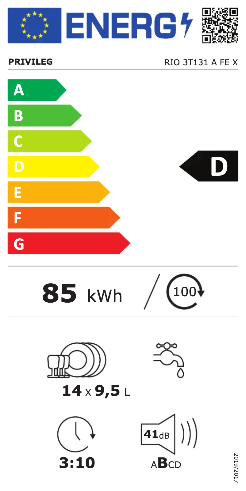 Page 1 of the manual Energy Label Privileg RIO 3T131 A FE X