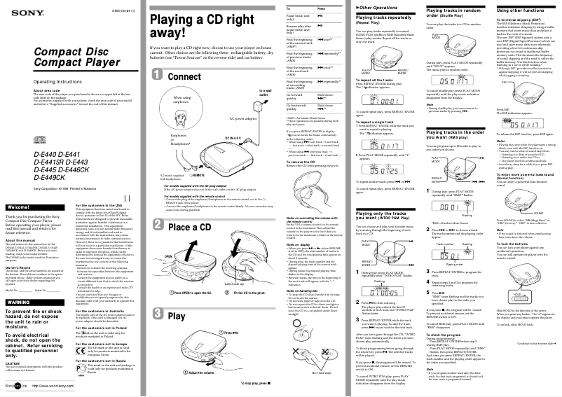 Page 1 of the manual User Manual Sony D-E445