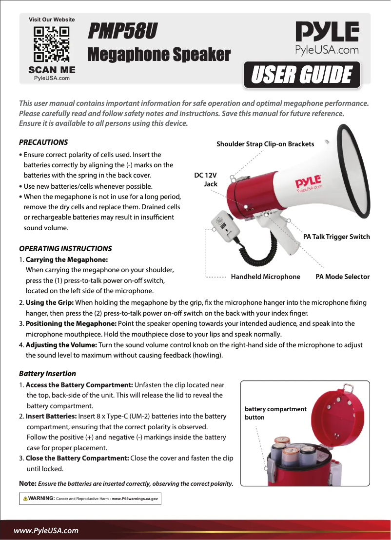 First page image of the manual for PMP58U