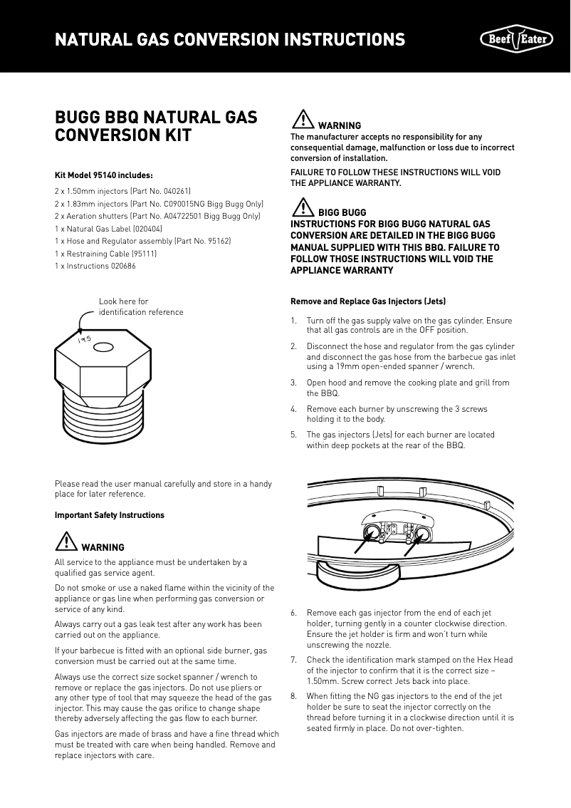 Page 1 of the manual Installation Guide BeefEater Bugg BB49926
