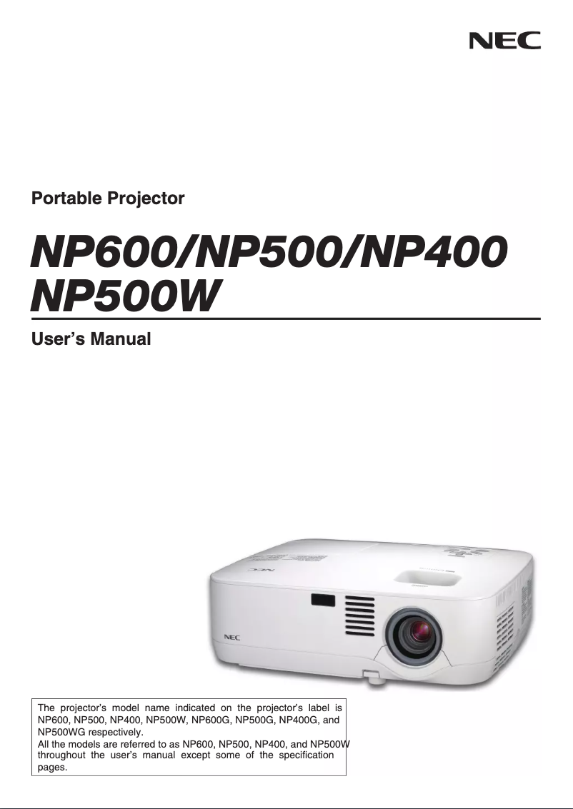 First page image of the manual for NP600
