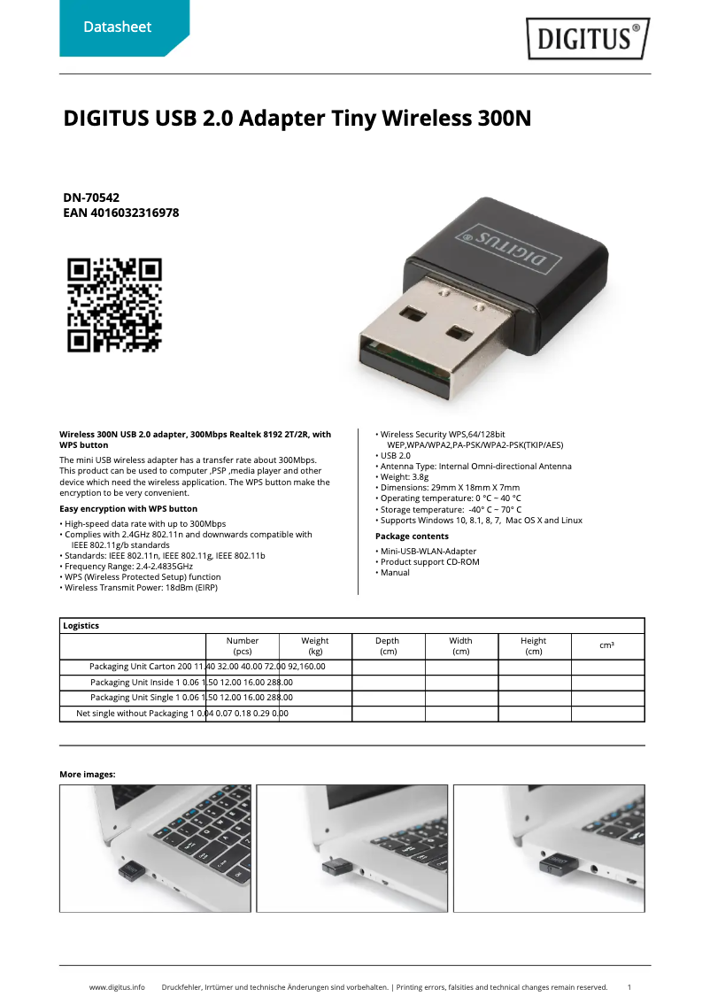 Page 1 of the manual Technical Sheet Digitus DN-70542