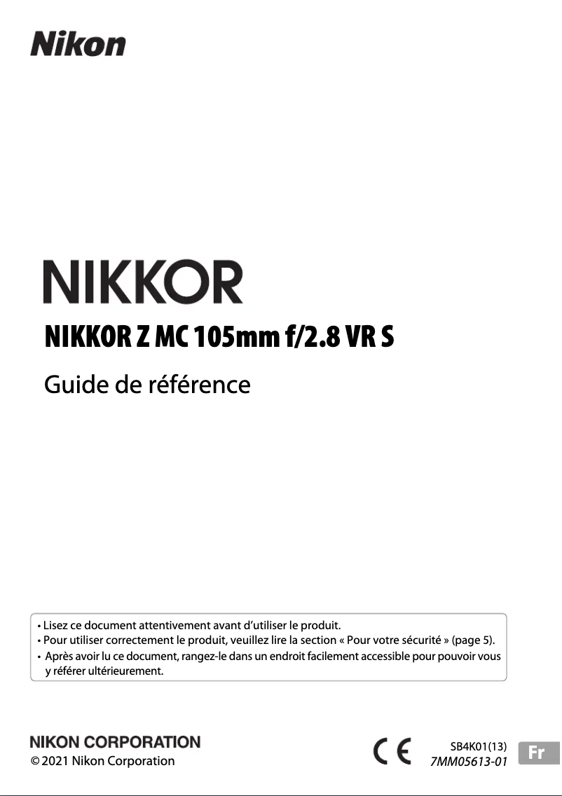 Page 1 of the manual User Manual Nikon NIKKOR Z MC 105mm f/2.8 VR S