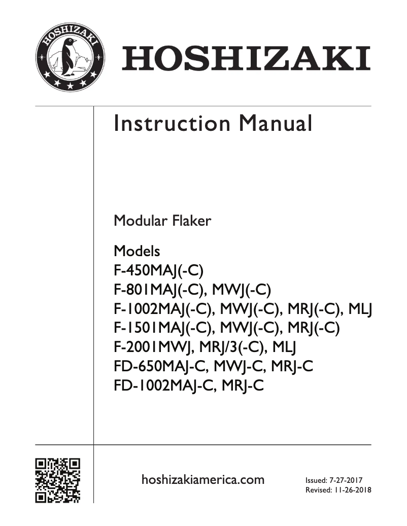 Page 1 of the manual Installation Guide Hoshizaki F-801MAH