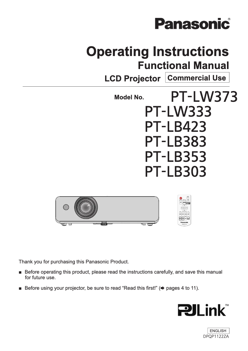 First page image of the manual for PT-LW333