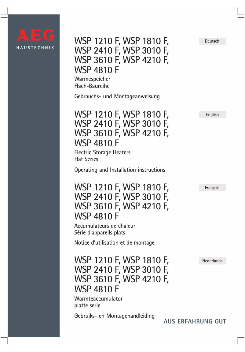 Page 1 of the manual User Manual AEG WSP 4210 F