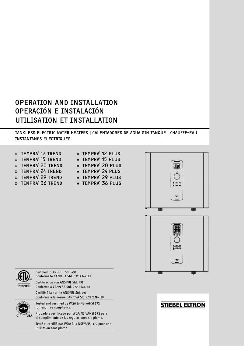 First page image of the manual for Tempra Trend