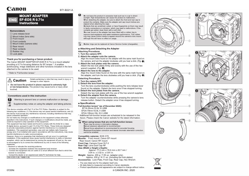 Page 1 of the manual User Manual Canon EF-EOS R 0.71x
