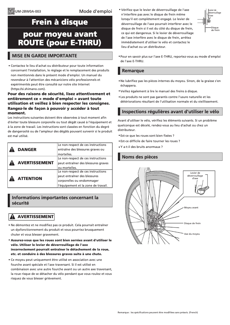Page 1 of the manual User Manual Shimano HB-RS770