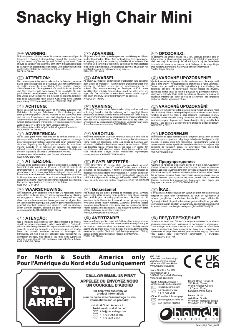 Page 1 of the manual User Manual Hauck Snacky High Chair Mini