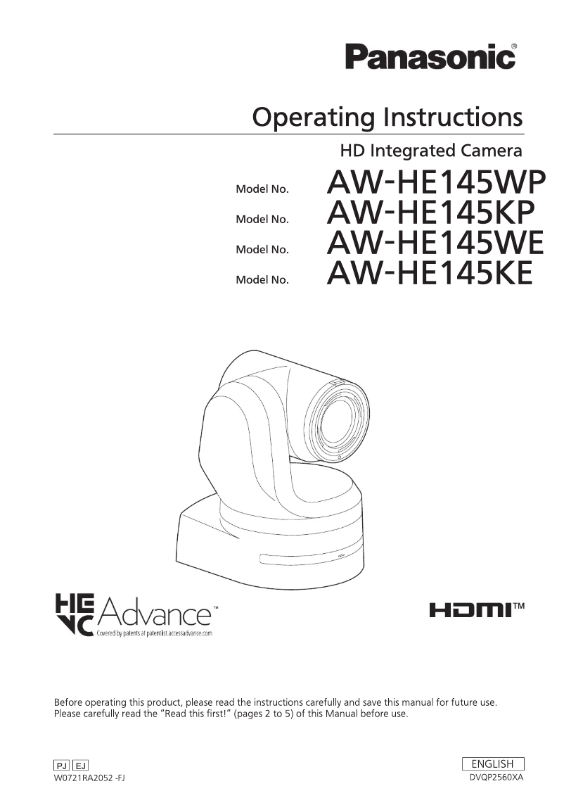 First page image of the manual for AW-HE145
