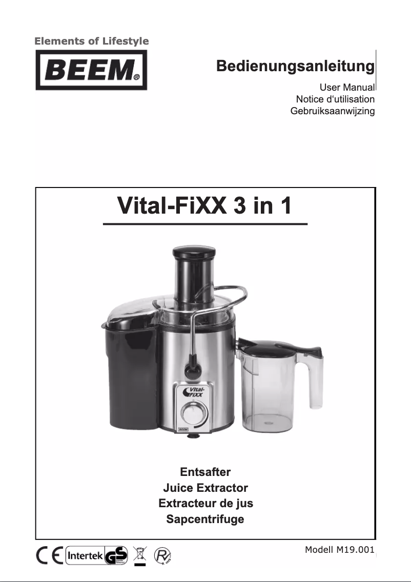 Page 1 de la notice Manuel utilisateur BEEM Vital-FiXX 3 in 1