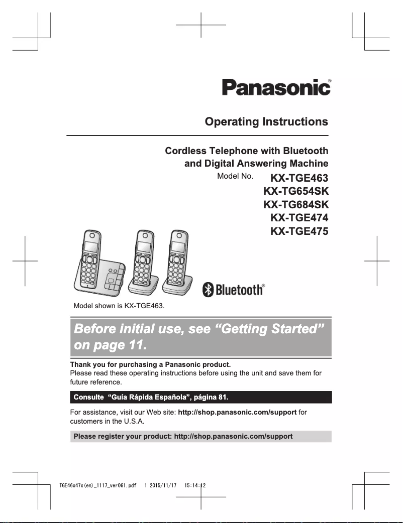 Page 1 of the manual User Manual Panasonic KX-TGE484S2