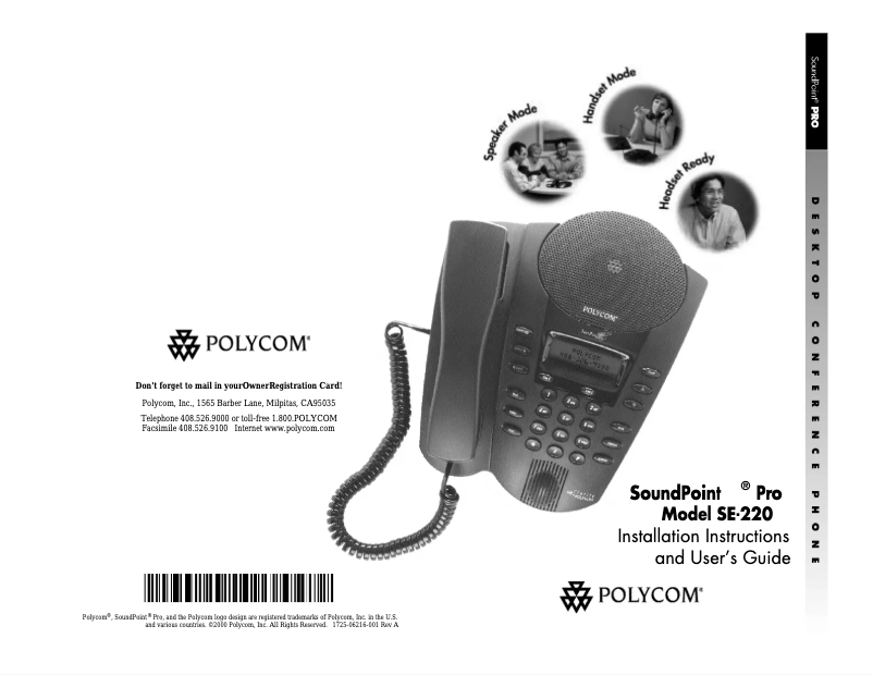 Page 1 of the manual User Manual Polycom SoundPoint Pro SE-220