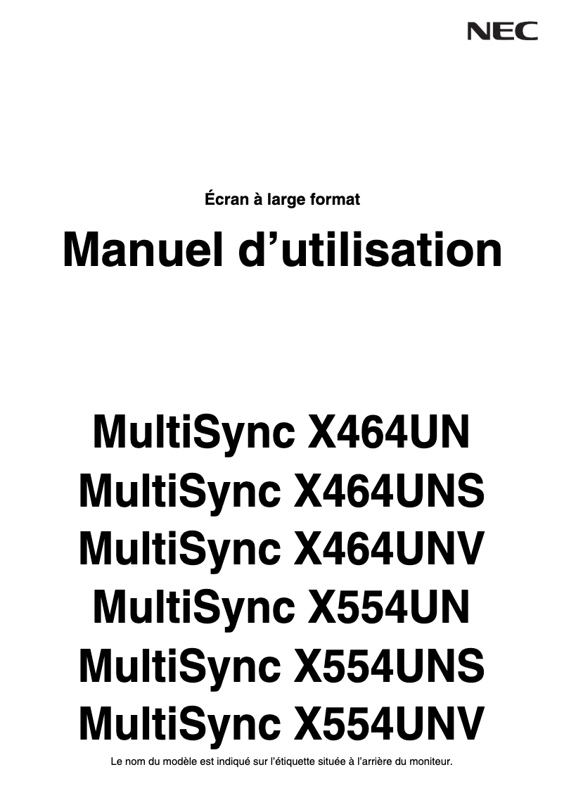 Page 1 of the manual User Manual NEC X464UNV-2
