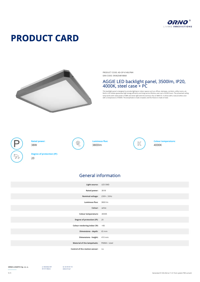 Page 1 of the manual Technical Sheet Adviti AD-OP-6140LPM4