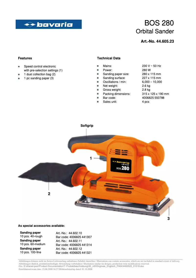Page 1 of the manual User Manual Bavaria by Einhell BOS 280