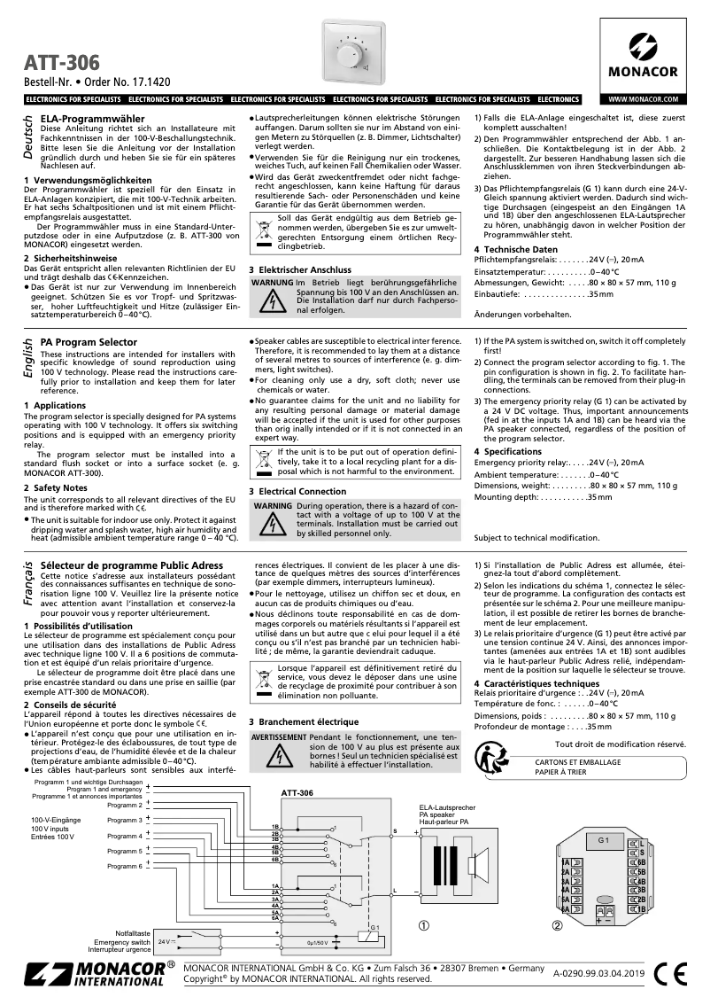 First page image of the manual for ATT-306
