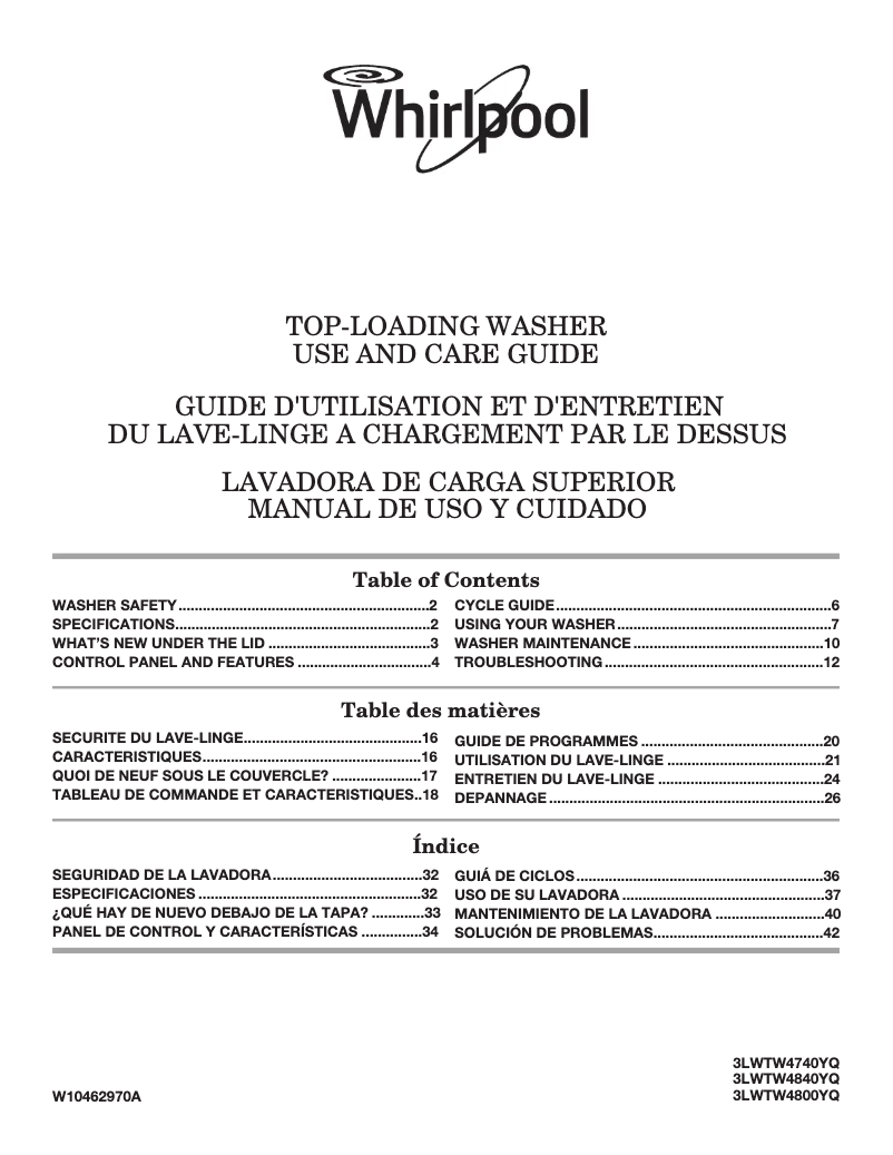 Page 1 of the manual User Manual Whirlpool 3LWTW4800YQ