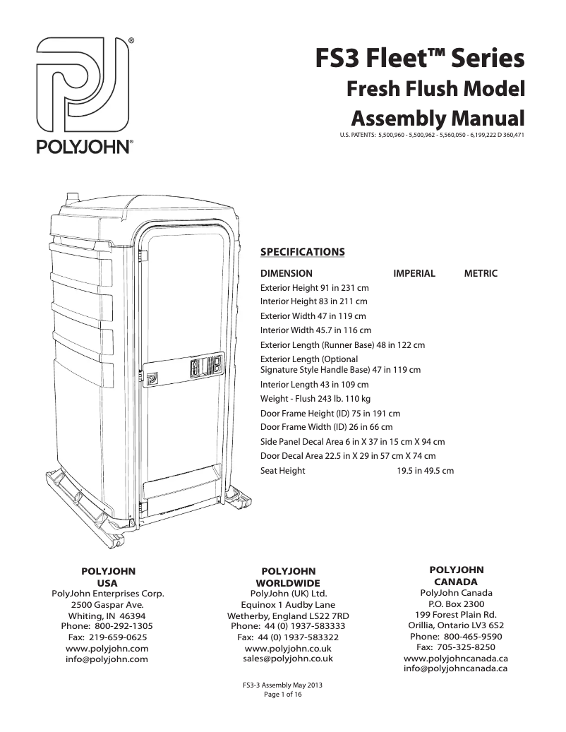 Page 1 of the manual User Manual PolyJohn FS3-3001