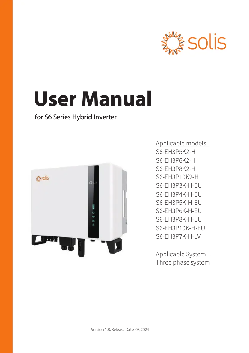 Page 1 of the manual User Manual V-TAC S6-EH3P10K2-H