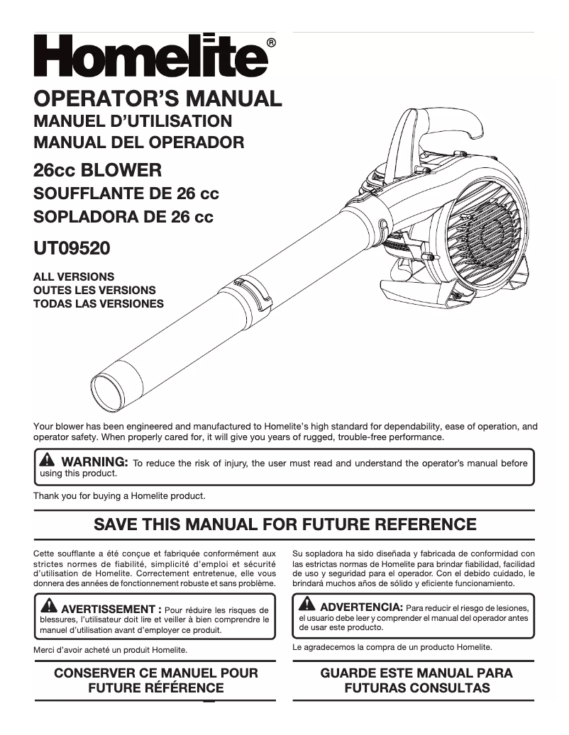 Page 1 of the manual User Manual Homelite UT09520