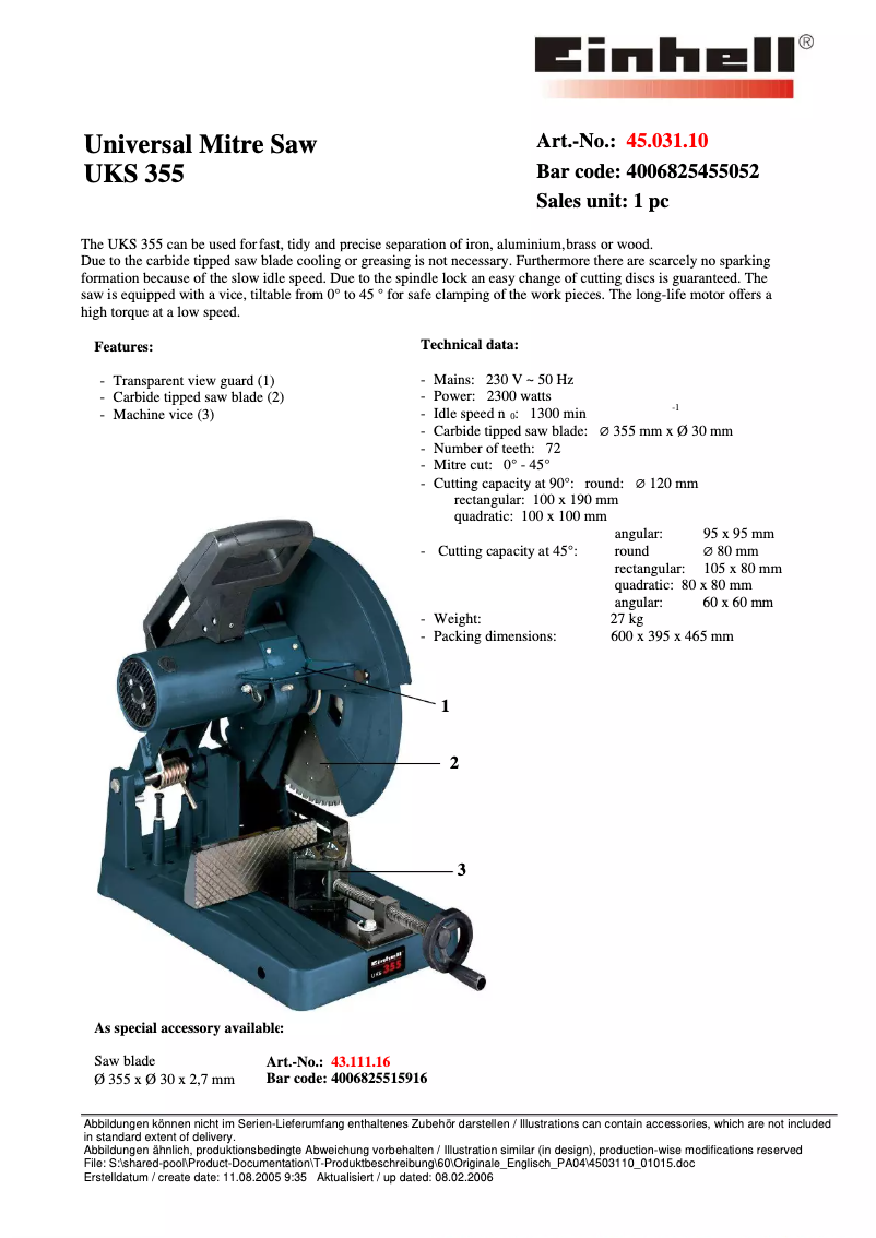 First page image of the manual for UKS 355
