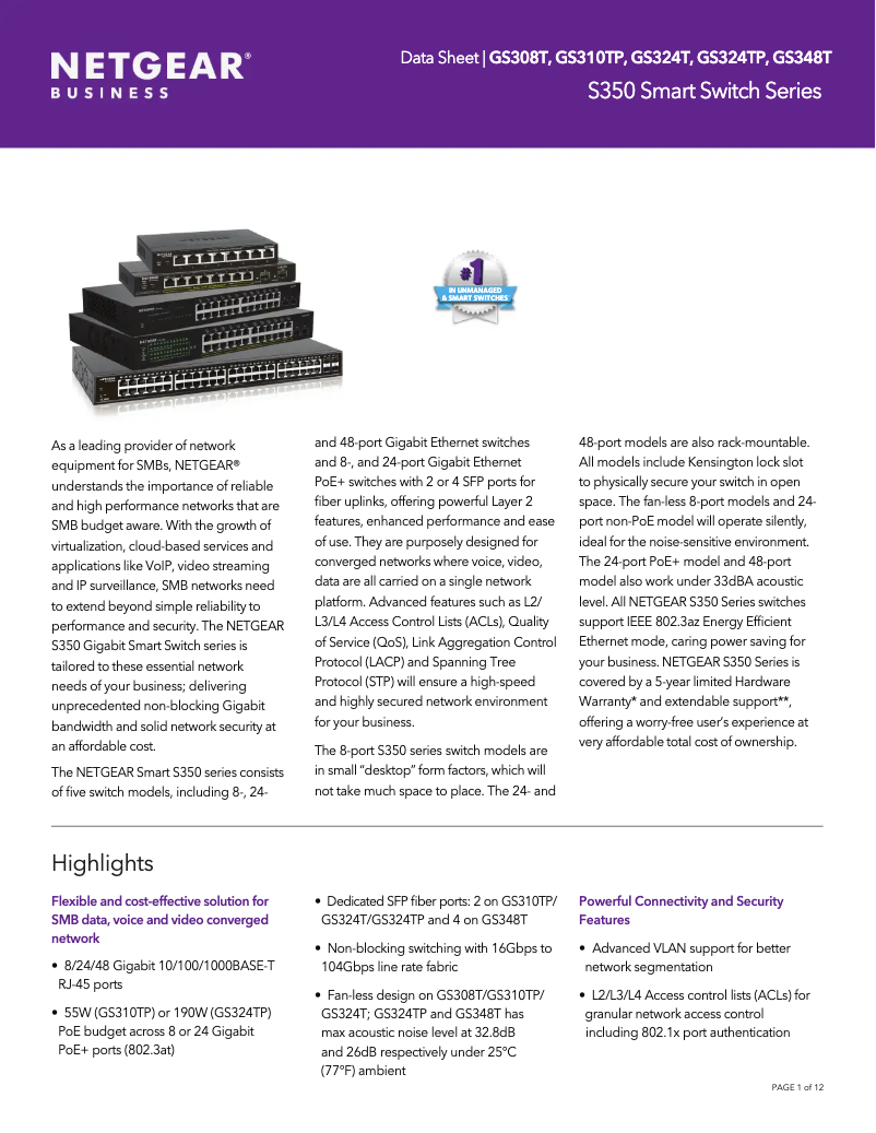 First page image of the manual for GS324TP