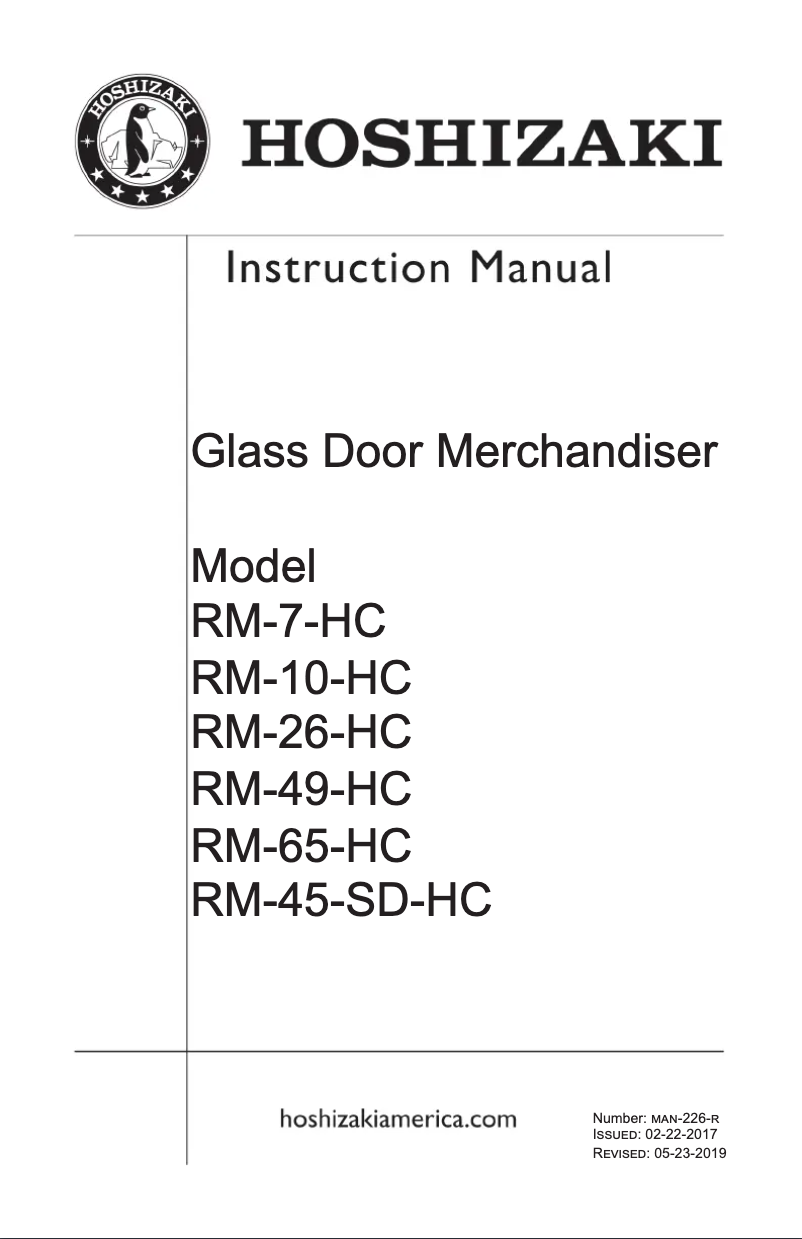 Page 1 of the manual User Manual Hoshizaki RM-10-HC