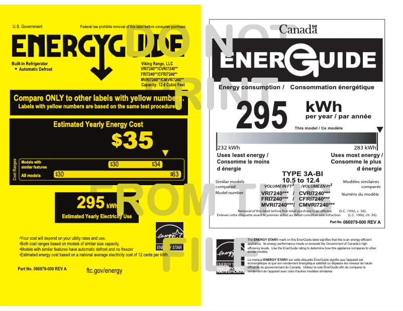 Page 1 of the manual Energy Label Viking VRI7240WRVC