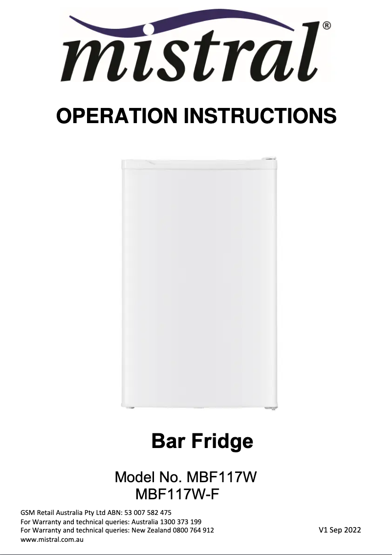 Page 1 of the manual User Manual Mistral MBF117W