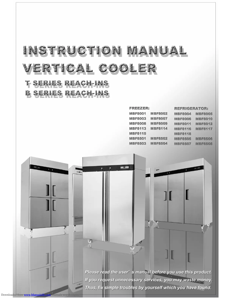 First page image of the manual for Commercial MBF8004