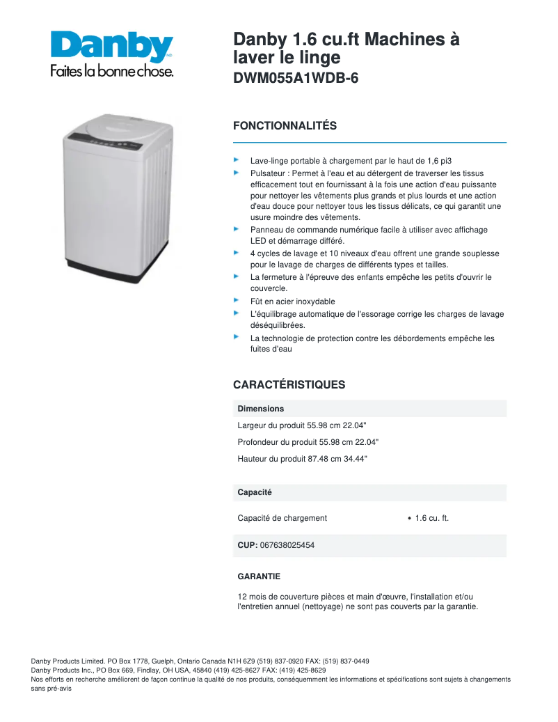 First page image of the manual for DWM055A1WDB-6