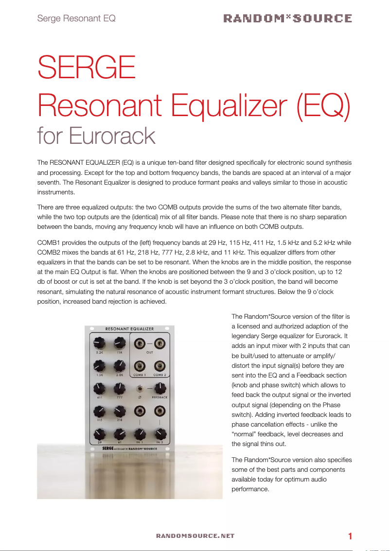 First page image of the manual for Resonant Equalizer