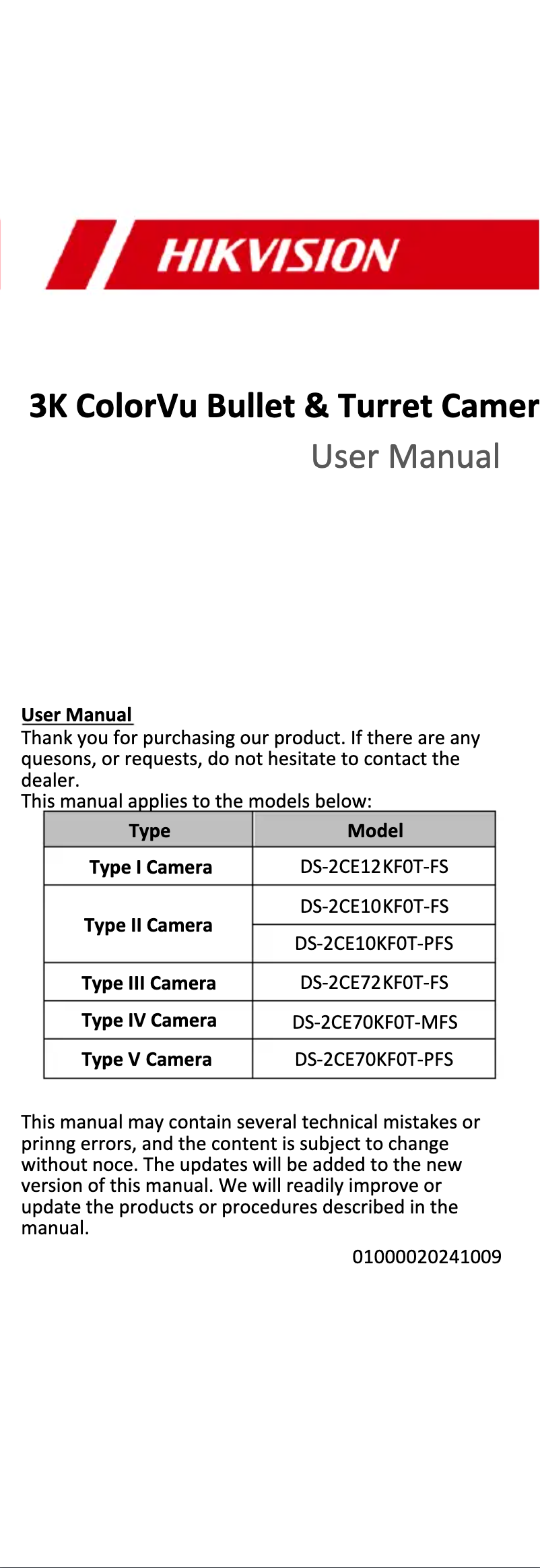Page 1 of the manual User Manual Hikvision DS-2CE70KF0T-PFS