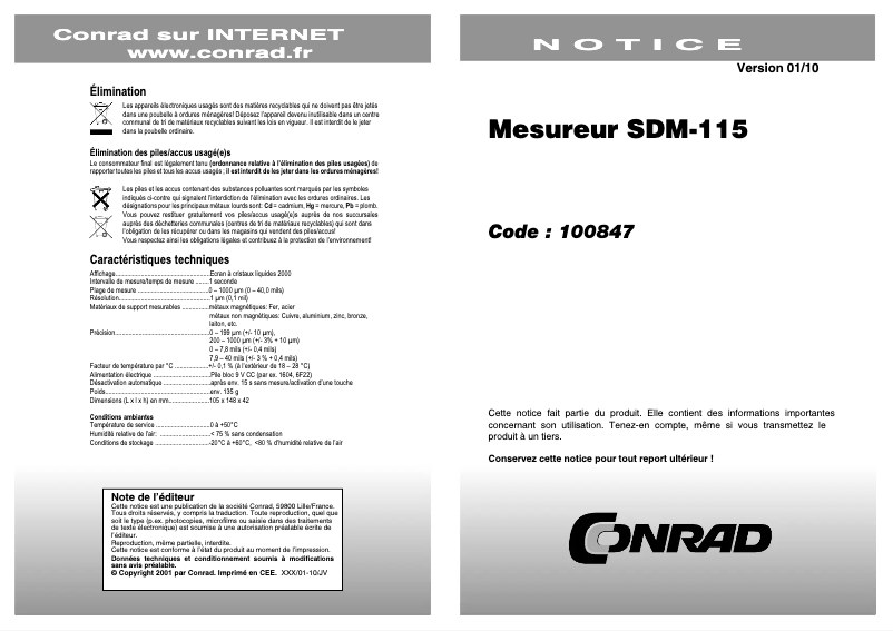 Page 1 of the manual User Manual Voltcraft SDM-115
