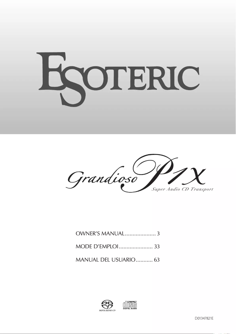 Page 1 of the manual User Manual Esoteric Grandioso P1X